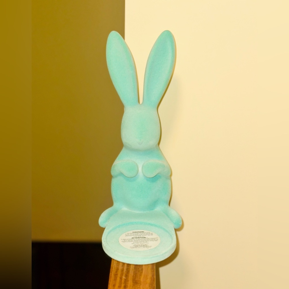 Bath & Body Works Teal Felt/Flocked Easter Bunny Rabbit 3-Wick Candle Holder